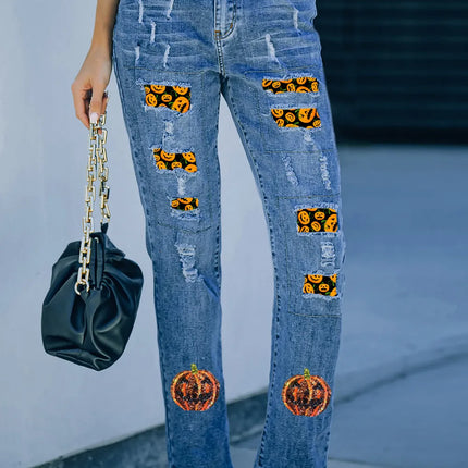 Pumpkin Distressed Straight Jeans