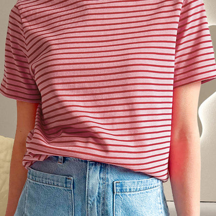 Striped Round Neck Short Sleeve T-Shirt