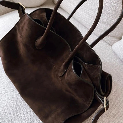 2023 Margaux15 Handbag Cowhide High-Capacity Commuter Bag the Suede Row lcu Soft