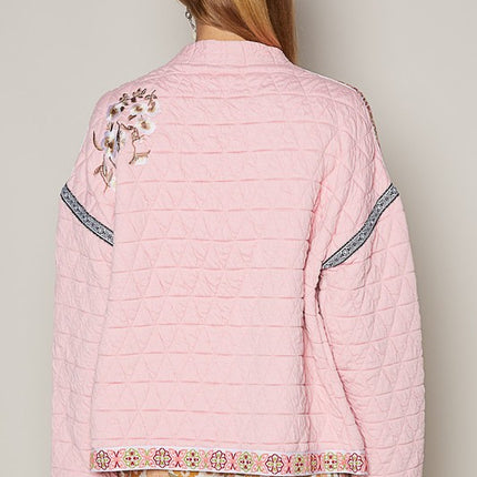 POL Embroidered Open Front Long Sleeve Jacket