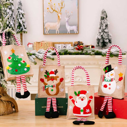 4-Pack Christmas Gnome Graphic Striped Gift Bag