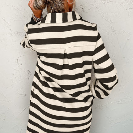 Contrast Striped Johnny Collar Long Sleeve Mini Dress