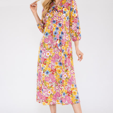 Celeste Full Size Floral Midi Dress with Bow Tied