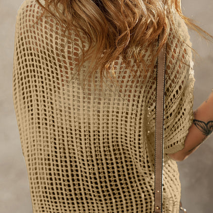 Flower Round Neck Half Sleeve Knit Cover Up