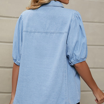 Puff Sleeve Denim Shirt Jacket