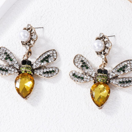 Natural Stone Bee Dangle Earrings