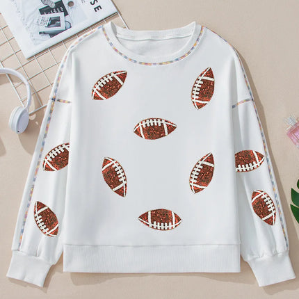 Sequin Football Round Neck Long Sleeve Sweatshirt