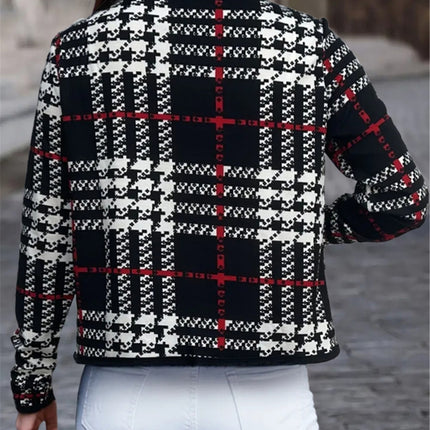 Plaid Open Front Long Sleeve Jacket