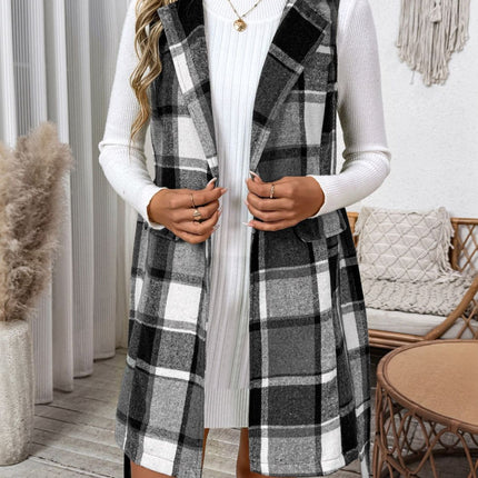 Perfee Tied Plaid Vest Coat