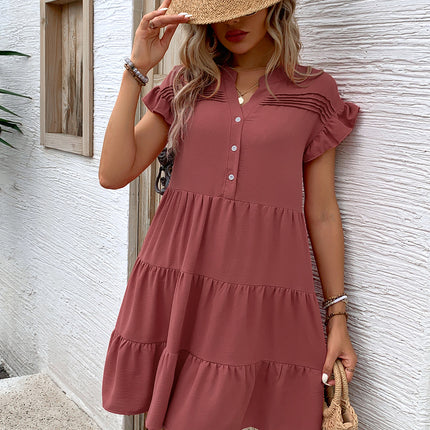 Tiered Notched Flounce Sleeve Mini Dress