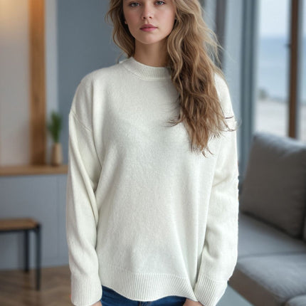 Round Neck Drop Shoulder Long Sleeve Sweater