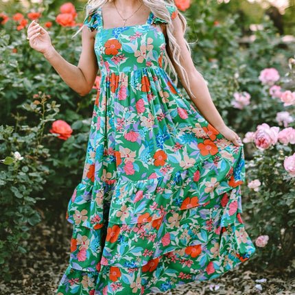 Tiered Ruffled Printed Sleeveless Dress