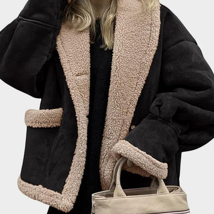 Fuzzy Collared Neck Long Sleeve Jacket