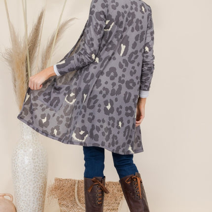 Celeste Full Size Leopard Open Front Contrast Cardigan