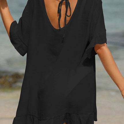 Tied Ruffled Half Sleeve Cover-Up