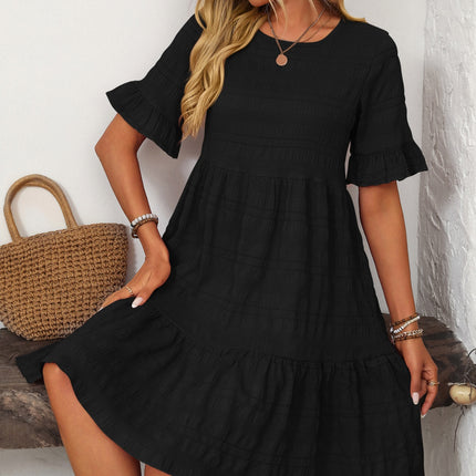 Mandy Ruffled Ruched Round Neck Half Sleeve Dress