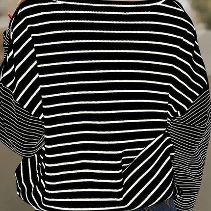 Striped Round Neck Dropped Shoulder Top