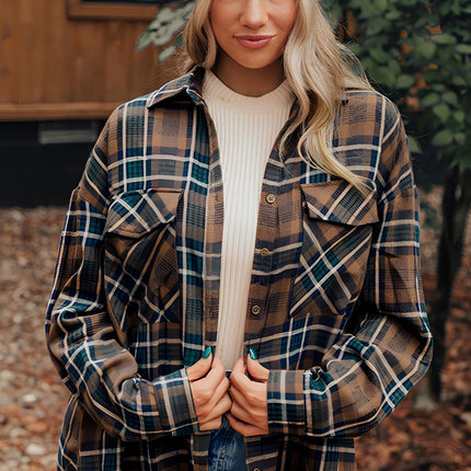 Plaid Collared Neck Button Up Jacket