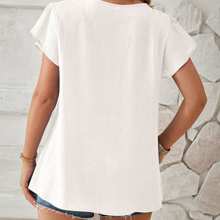 Ruched V-Neck Flounce Sleeve Blouse