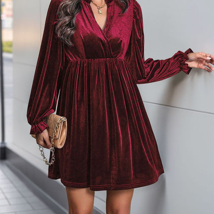 Perfee Ruched Surplice Long Sleeve Mini Dress