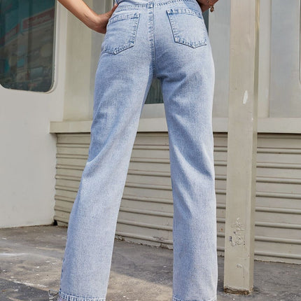 High Waist Straight Jeans with Pockets