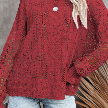 Openwork Round Neck Long Sleeve Sweater