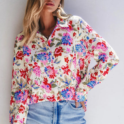 Floral Collared Neck Long Sleeve Shirt