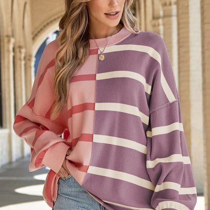 Striped Round Neck Long Sleeve Knit Top