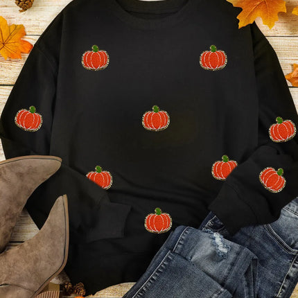 Pumpkin Round Neck Long Sleeve Sweatshirt