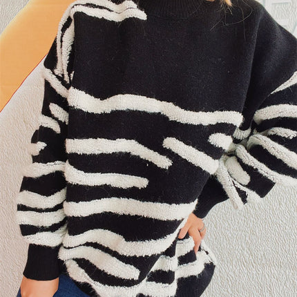 Contrast Round Neck Long Sleeve Sweater