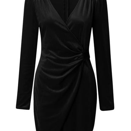 Ruched Surplice Long Sleeve Mini Dress