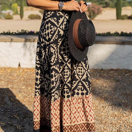 Geometric Elastic Waist Maxi Skirt