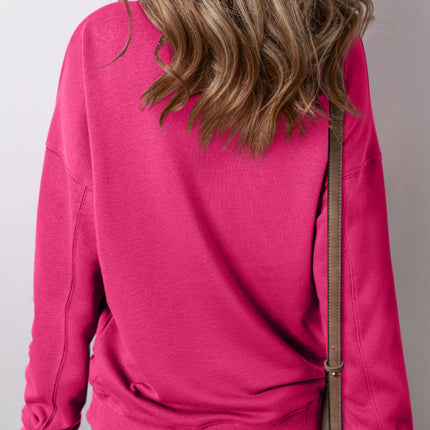 Solid Color Round Neck Long Sleeve Sweatshirt