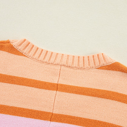 Contrast Striped Round Neck Long Sleeve Knit Top