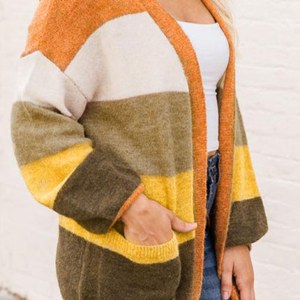 Open Front Color Block Cardigan