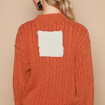 POL Cable-Knit Peace Patch Dropped Shoulder Sweater