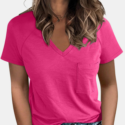 Pocketed V-Neck Short Sleeve T-Shirt