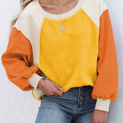 Color Block Round Neck Long Sleeve Sweatshirt