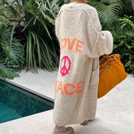 Letter Dropped Shoulder Long Sleeve Cardigan - Vickie Lynn's