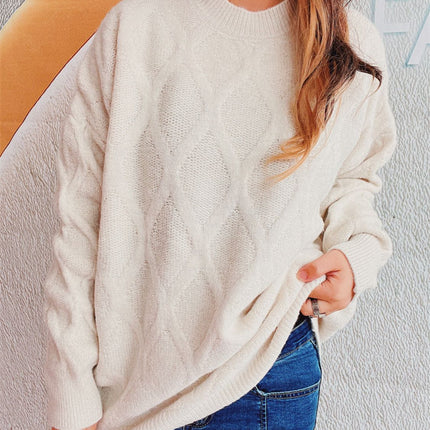 Diamond Round Neck Long Sleeve Sweater