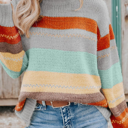 Color Block Round Neck Dropped Shoulder Sweater