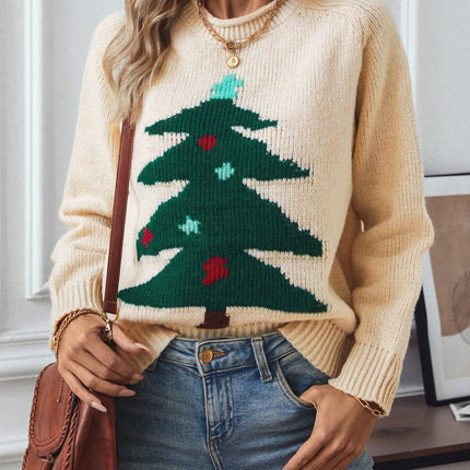 Christmas Tree Round Neck Raglan Sleeve Sweater