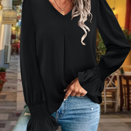 V-Neck Flounce Sleeve Blouse