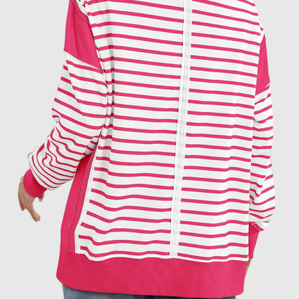 Slit Exposed Seam Striped Long Sleeve Sweatshirt