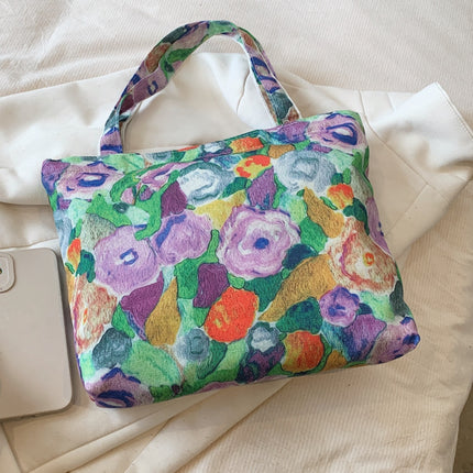 Printed Canvas Handbag with Zipper