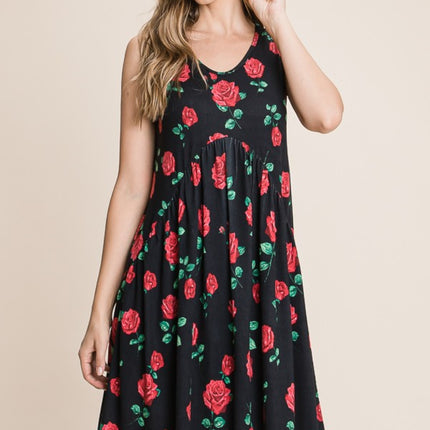 BOMBOM Floral Ruched Tank Dress