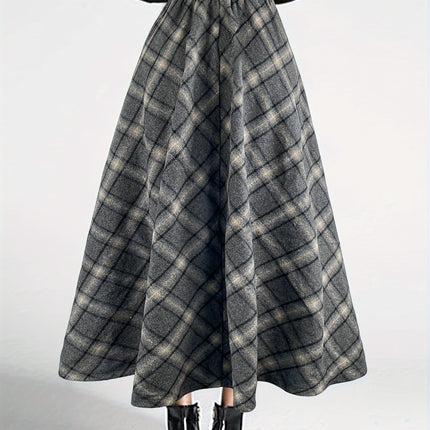 Plaid Elastic Waist Midi Skirt