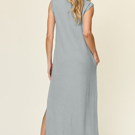 Double Take Full Size Texture Mock Neck Sleeveless Maxi Dress