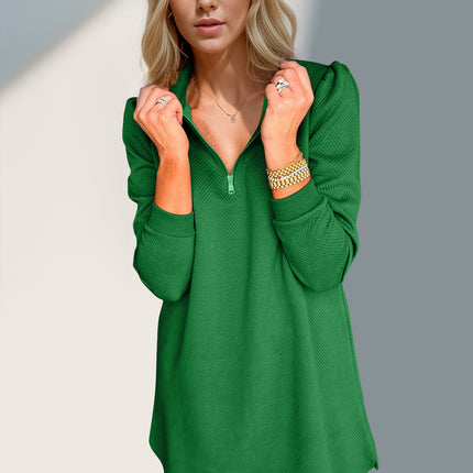 Double Take Textured Quarter Zip Long Sleeve Dress - Vickie Lynn's