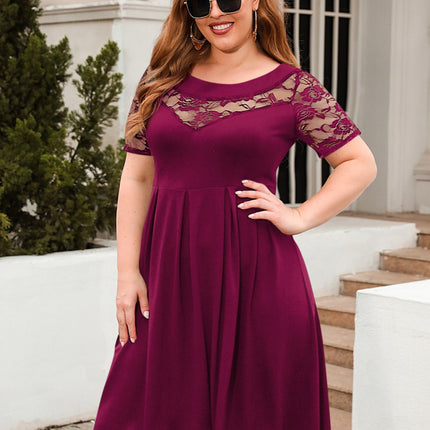 Plus Size Ruched Round Neck Short Sleeve Dress